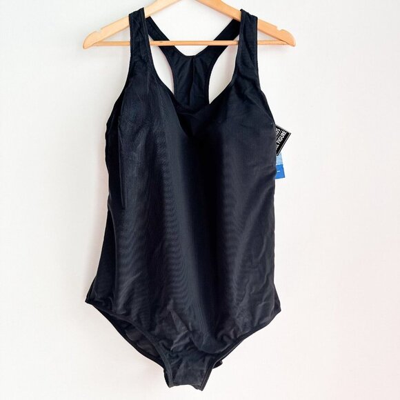 Sportek Black Full Coverage Black One Piece Swimsuit 24W - Picture 3 of 4